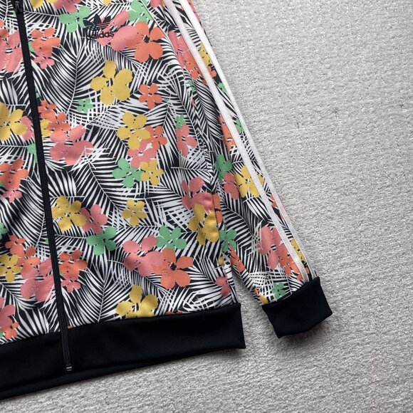 Adidas Track Jacket Girl's Sz L Tropical Floral Palm tree AOP Zip Up Running - Picture 3 of 14